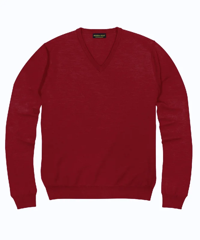 Exclusive Savings 100% Pure Merino Wool Zegna Baruffa V-Neck Sweater - Red