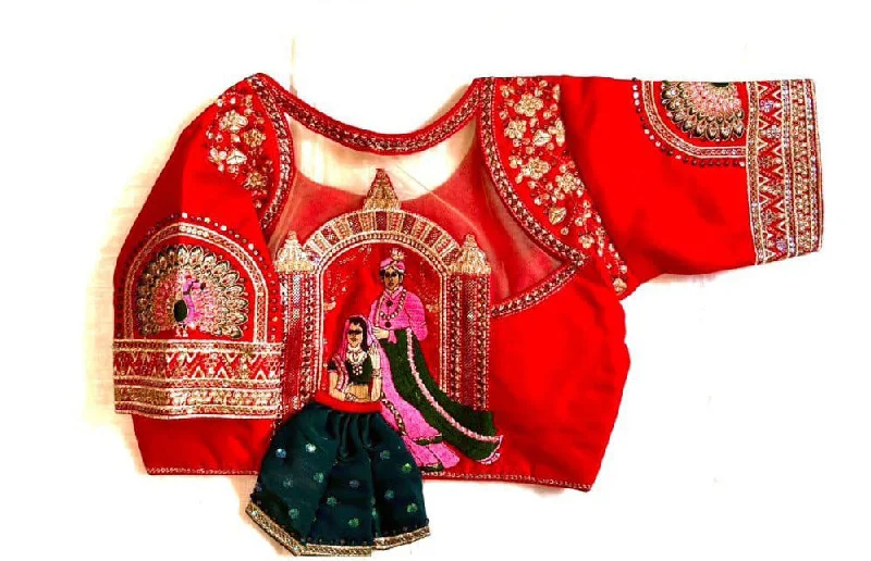 Take Advantage Women's Red Colour Shining silk Readymade Blouse