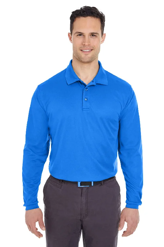 UltraClub Mens Cool & Dry Moisture Wicking Long Sleeve Polo Shirt - Royal Blue