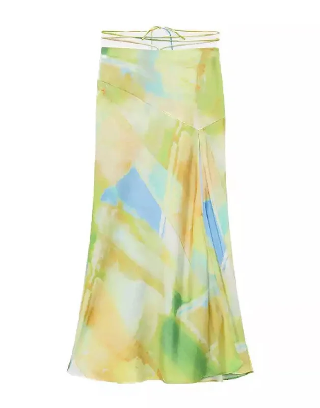 Weekend Steals Await High Slit Printed Silky Satin Skirt