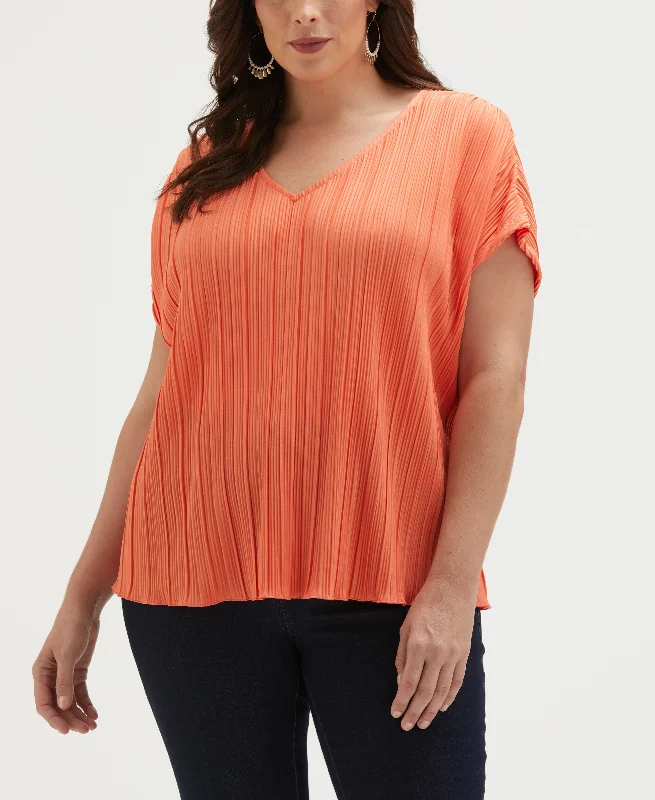 Flash Deal Plus Size V-Neck Plisse Top