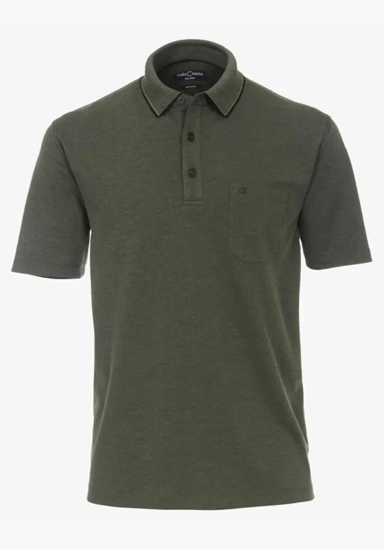 Hurry Up Casa Moda Birdseye Print Polo Shirt, Olive