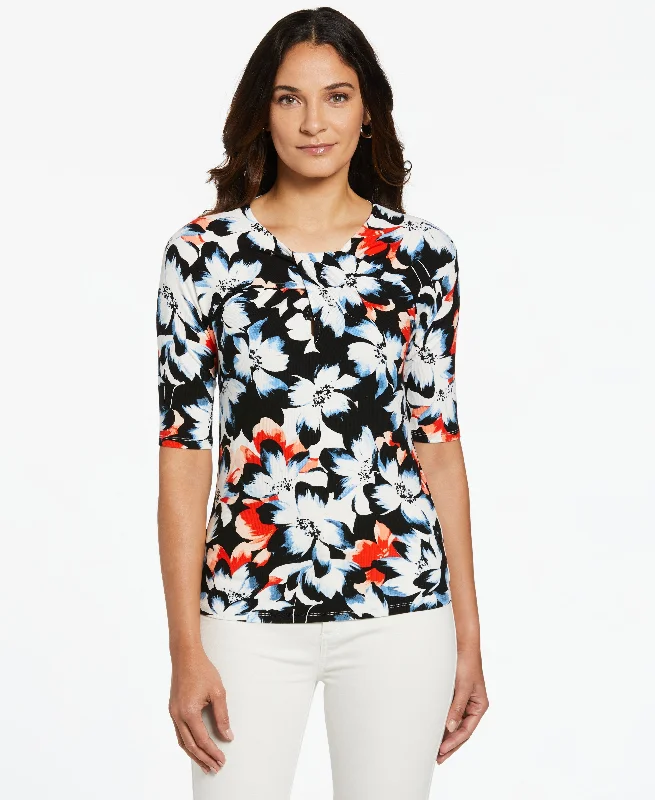 Act Fast Petite Floral Elbow Sleeve Top