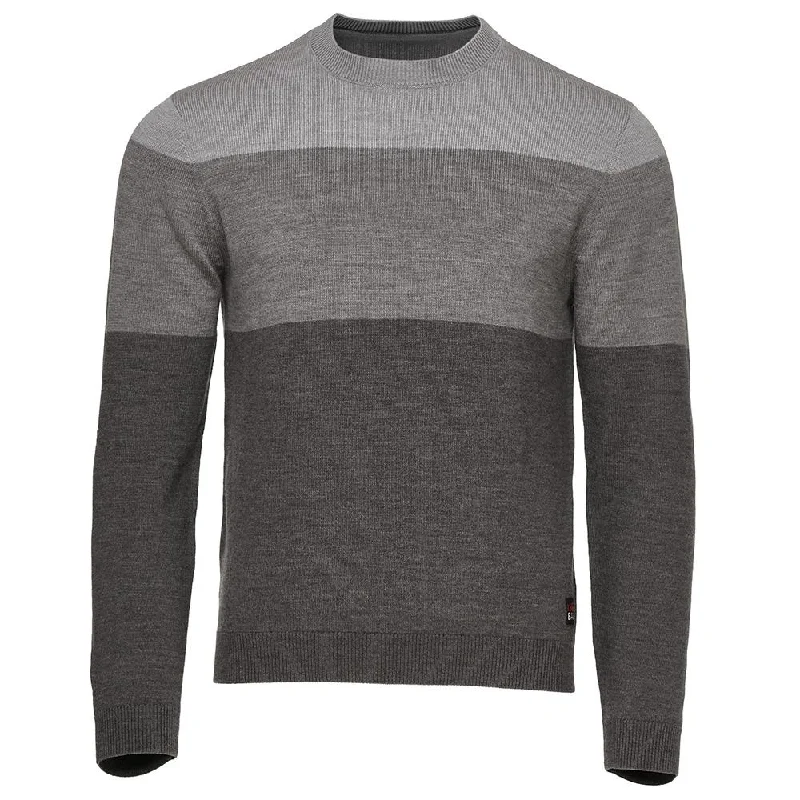 Weekend Wonders Await! Mens Merino Block Stripe Sweater (Smoke/Grey/Charcoal)
