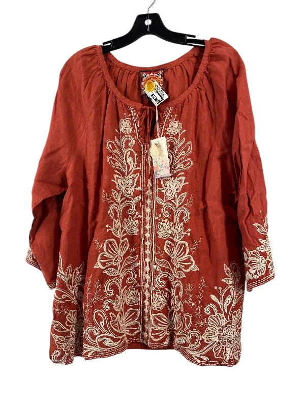 Weekend Specials to Love Top 3/4 Sleeve By Johnny Was In Orange, Size: Xl