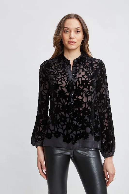 Super Discount Burnout Silk Velvet Burnout  Shirt