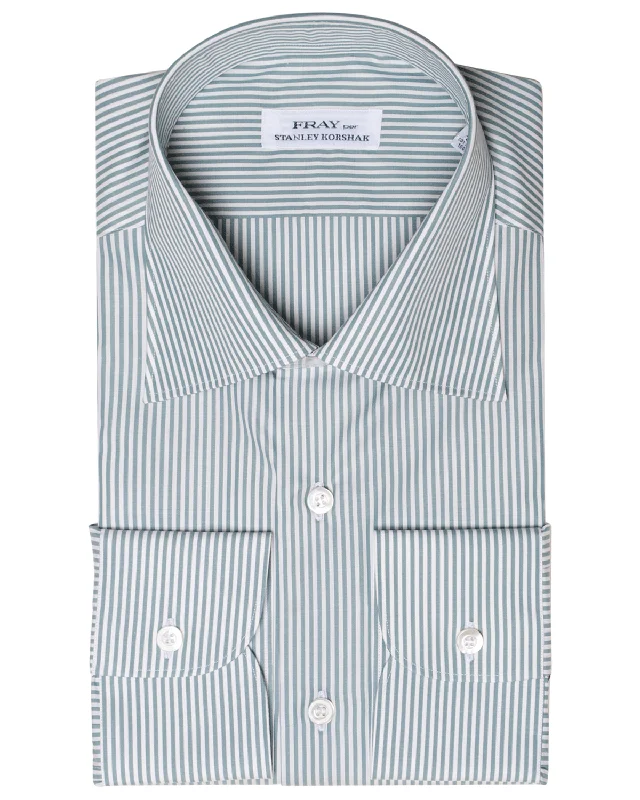 Hurry Up White and Green Stripe Cotton Byron Dress Shirt
