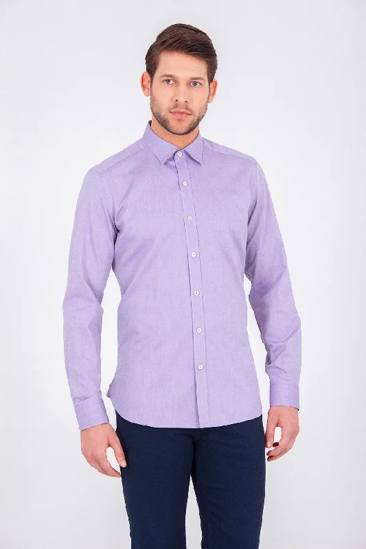 Slim Fit Long Sleeve Cotton Purple Casual Shirt