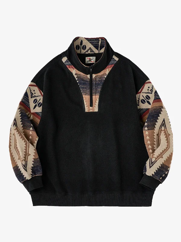 Navajo Pattern Polar Fleece Half-Zip Sweater