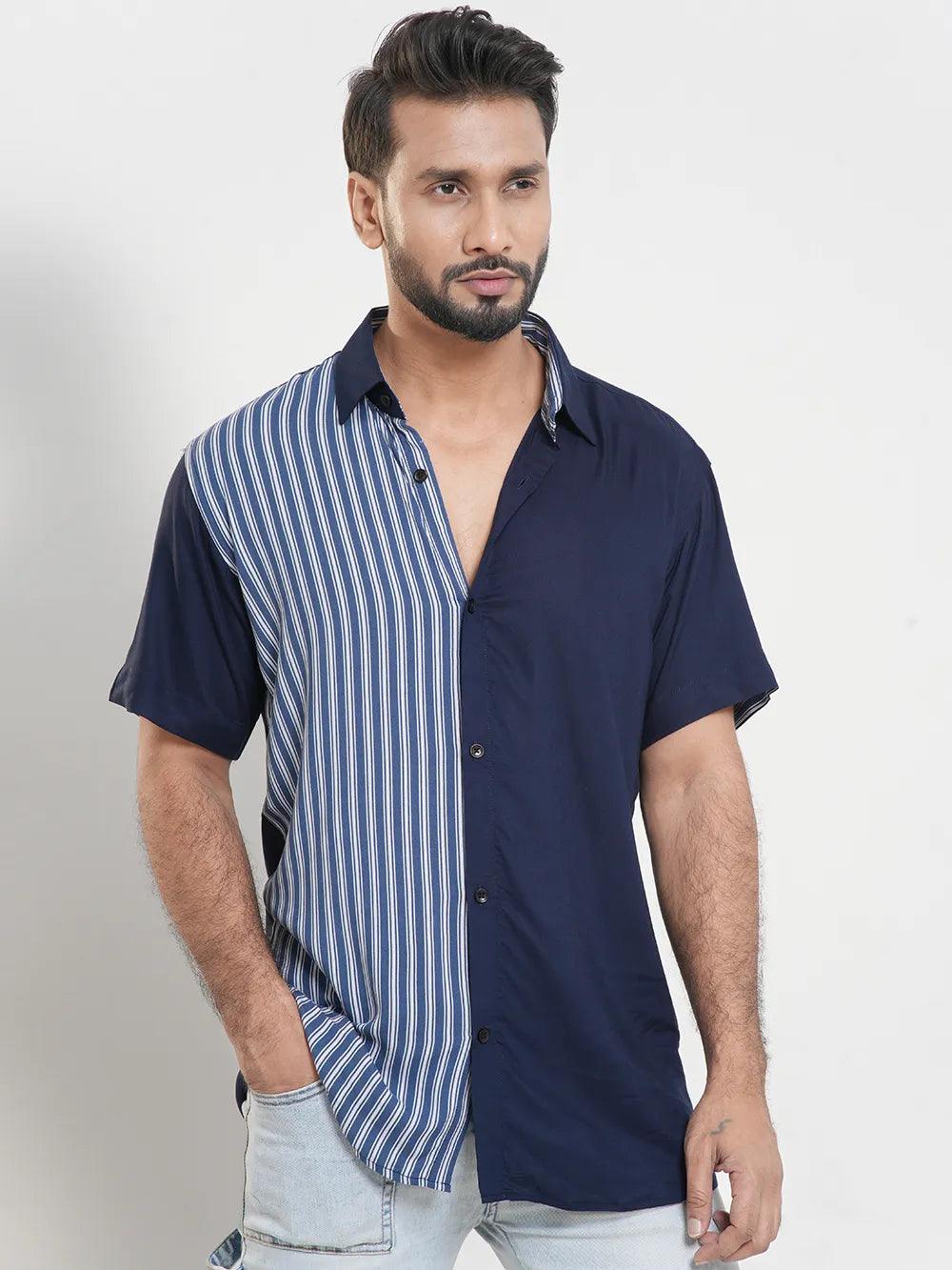 Men's Short Sleeve Casual Solid With Stripe Combo Shirt