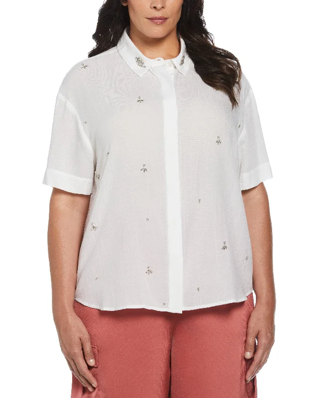 Weekend Offers That Tempt Plus Size Rhinestone Embellished Relaxed Blouse