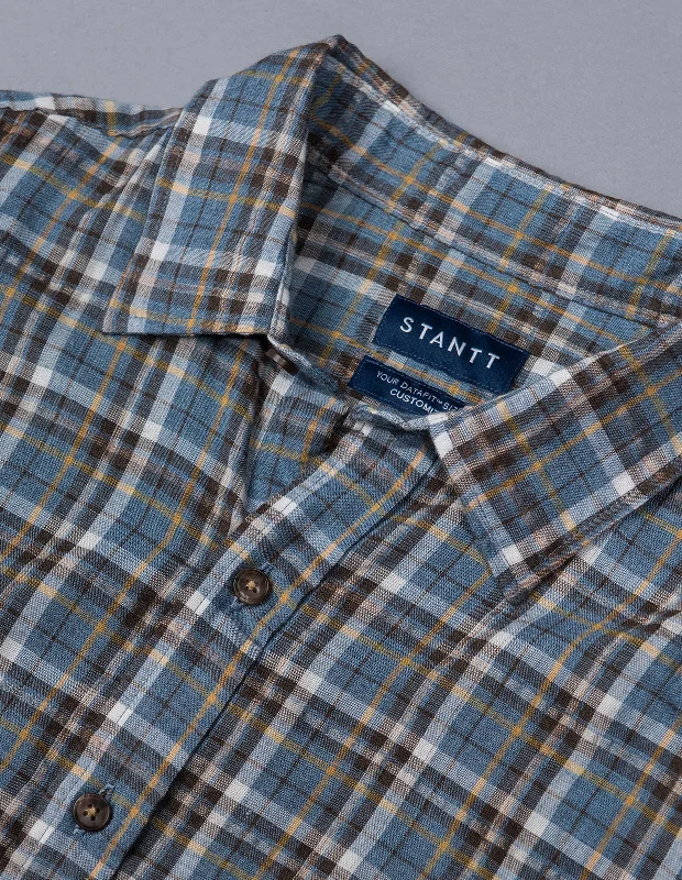 Best Deals Dusty Blue and Brown Ruckle Plaid