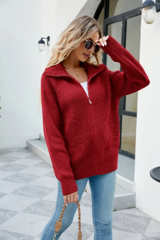 Value Pack Full Zip Cardigan Sweaters Unisex Lapel Collar Raglan Sleeve Casual Ribbed Sweaters