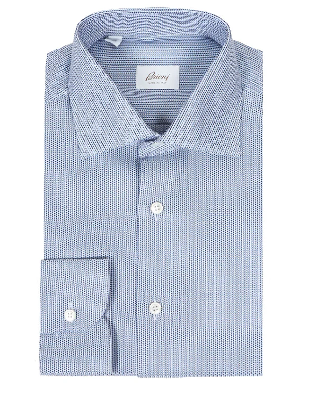 Navy and White Micro Motif Dress Shirt