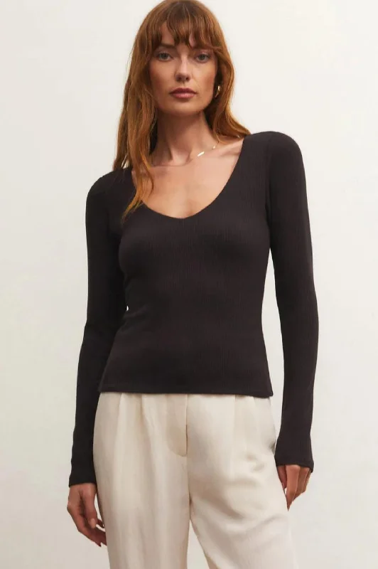 Special Discount Aden V-Neck Rib Long Sleeve Top