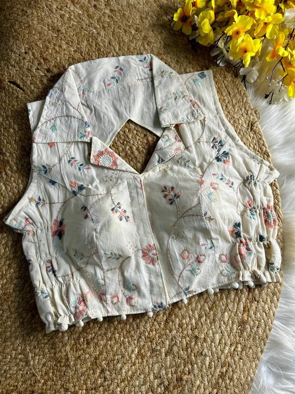 Year-End Clearance Women's White Colour Khadi Cotton Readymade Blouse