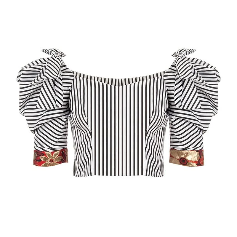 Unmissable Offer Bow Shoulder Stripe Print Top