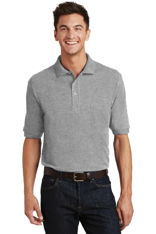 Daily Specials Port Authority Mens Shrink Resistant Short Sleeve Polo Shirt w/ Pocket - Oxford Grey