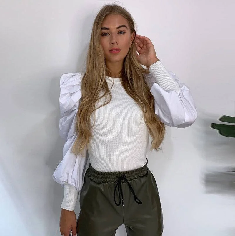 Weekend Discounts to Grab Ribbed Knit Puffy Sleeve Sweater