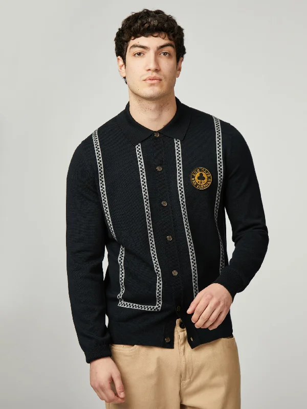 Your Weekend, Your Savings Ace Cafe Chequerboard Button Through Polo - Black