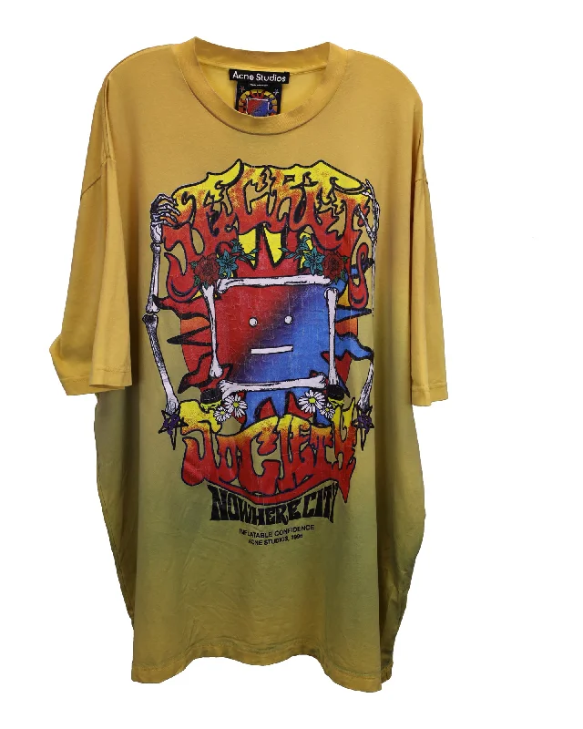 Acne Studios Oversized Printed Jersey T-Shirt in Yellow Cotton