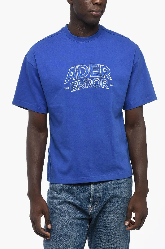 Ader Error Solid Color Crew-neck T-Shirt with Embroidered Logo