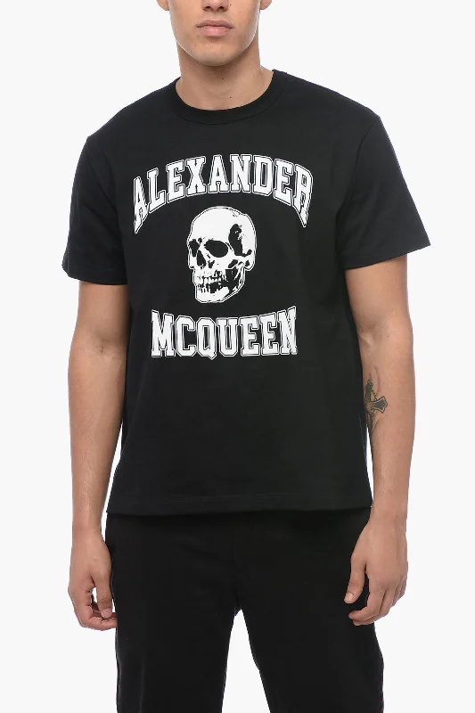 Alexander McQueen Crew Neck Cotton T-Shirt with Lettering Logo