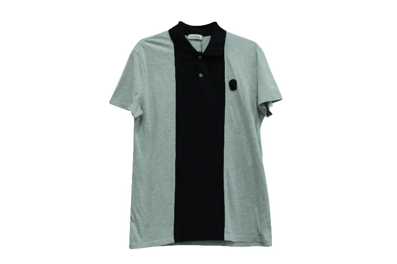 Overstock Alexander McQueen Skull Patch Polo Shirt in Grey Cotton