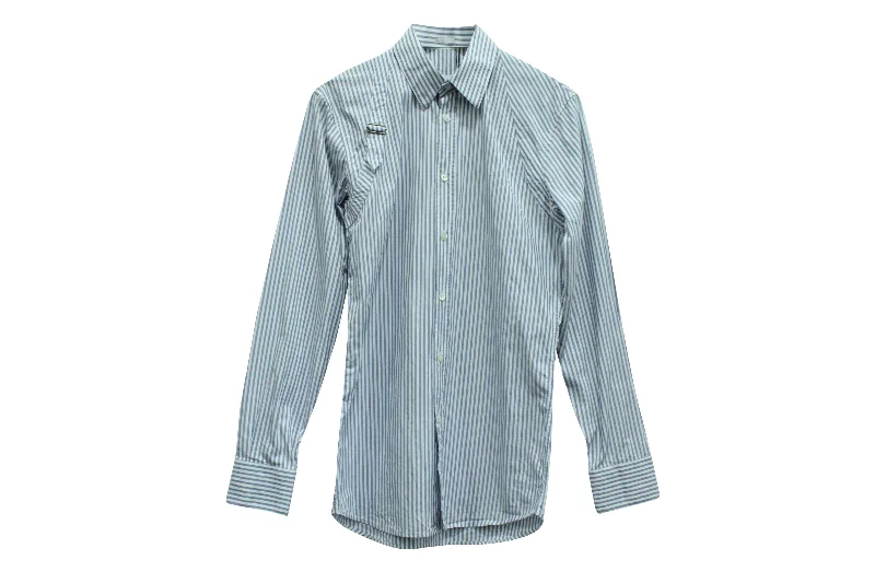 New Deals Alexander McQueen Striped Button Down Shirt with Buckle in Blue Cotton