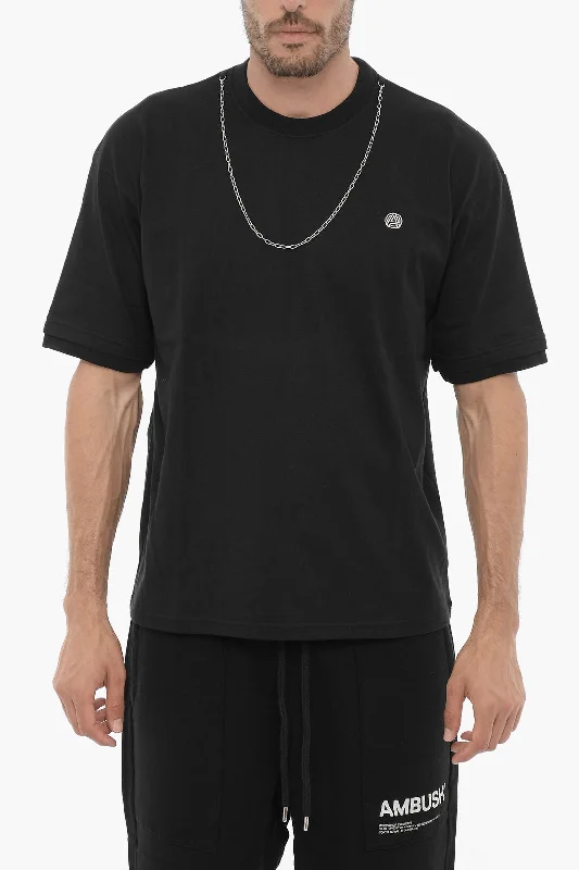 Ambush Solid Color Crew-neck T-Shirt with Silver-Tone Chain