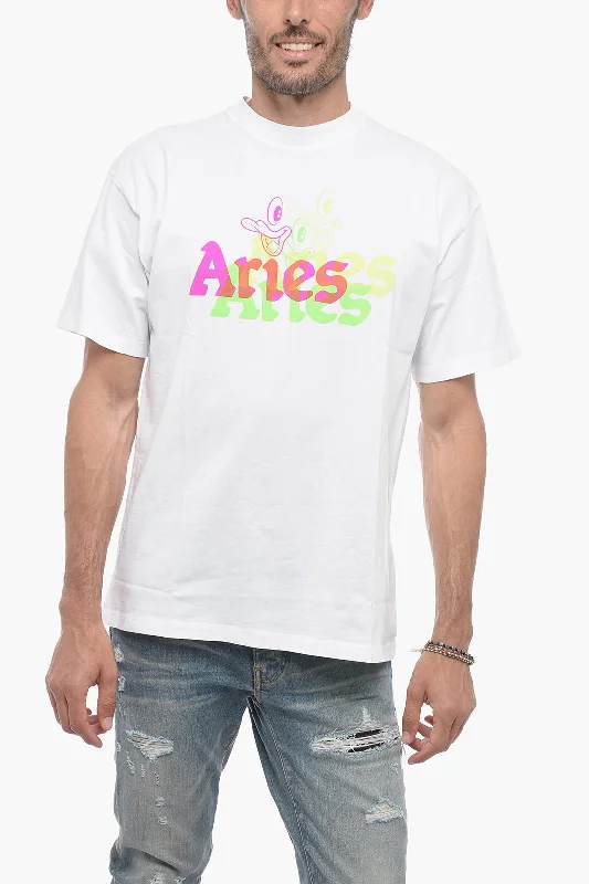 Aries Crew-neck Cotton T-shirt with Logo Maxi