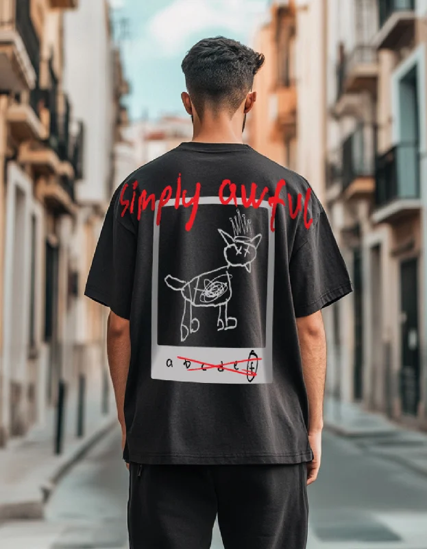 Special Discount AWFUL Black Back Puff Printed Oversized Tshirt