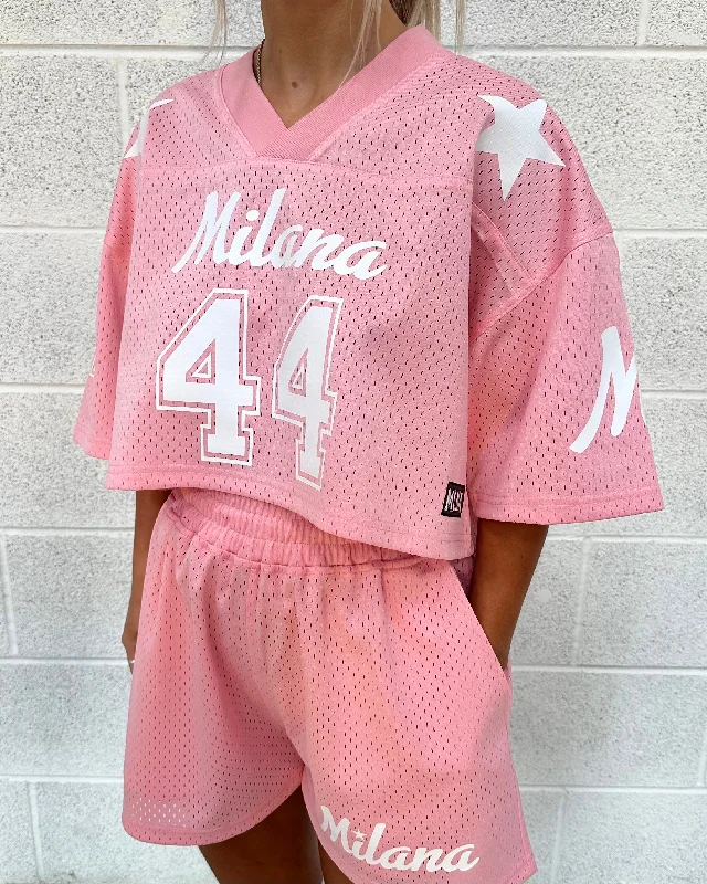 Baby Pink Mesh Cropped Jersey.