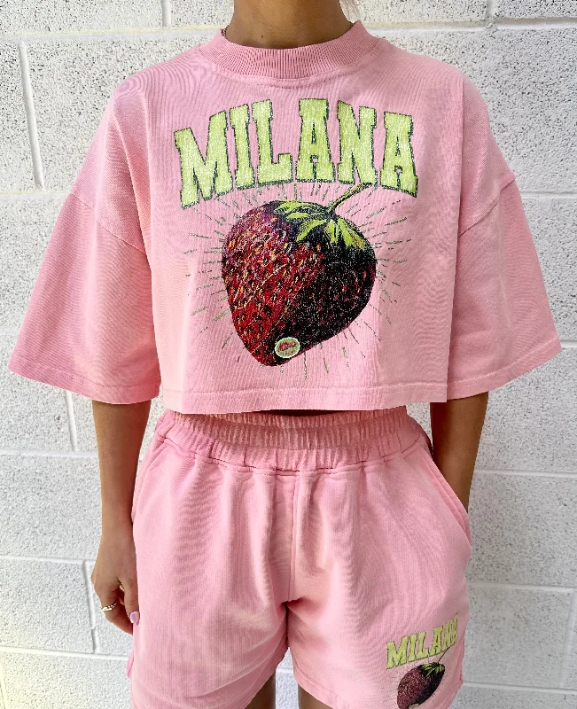 Baby Pink Strawberry Cropped Heavyweight T-shirt.