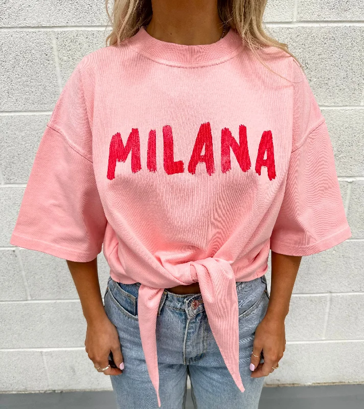 Baby Pink Tie Cropped Heavyweight T-shirt.