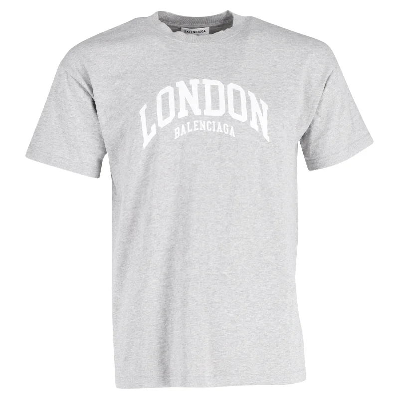 Deal Zone Balenciaga London Wide Fit T-Shirt in Light Grey Cotton