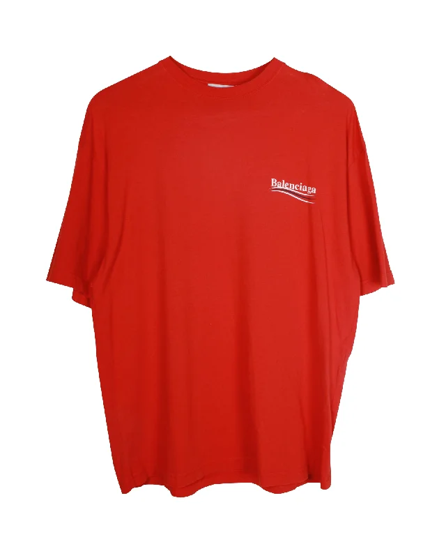 Make Your Weekend Count with Savings Balenciaga Political Campaign Logo T-shirt in Red Cotton