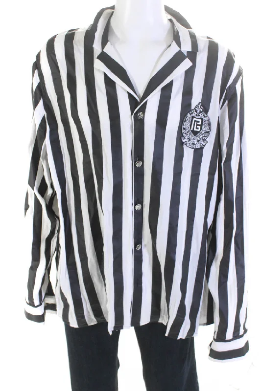 Loyalty Reward Balmain Mens Button Front Logo Coated Striped Shirt Black White