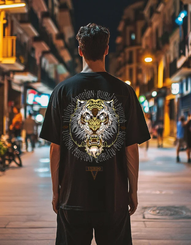 Savings Galore Tiger Black Oversized Back Graphic Printed Tshirt