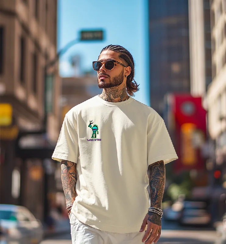 Weekend Specials to Enjoy Punk Beige Oversized Placement Graphic Printed Tshirt