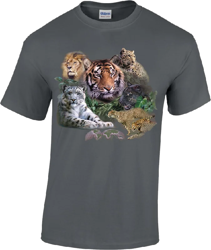 Friends and Family Sale Adult Big Cats T-Shirt (Collage of Tiger, Lion, Cheetah, Snow Leopard and Jaguar)