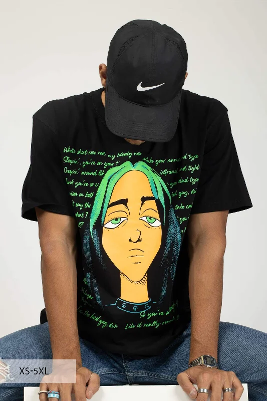 Closeout Deal Billie Eilish Illustration Oversized T-shirt