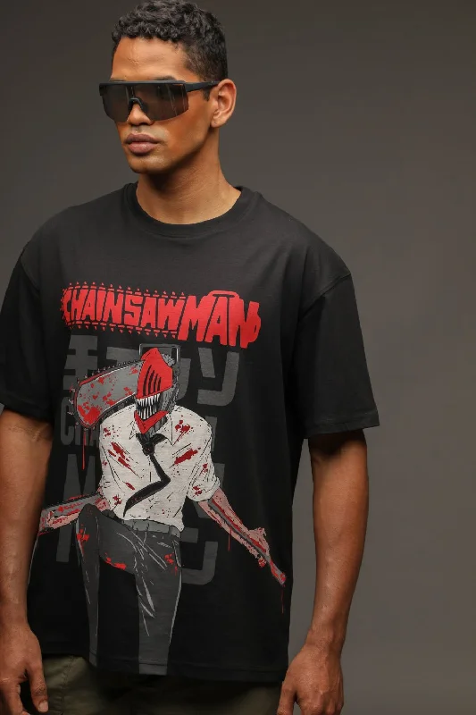 Weekend Offers That Shine Black Chainsaw man Oversized T-shirt