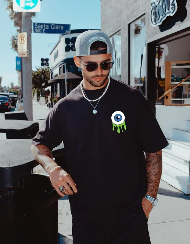 Weekend Deals That Wow Eye Black Oversized Pocket Graphic Printed Tshirt