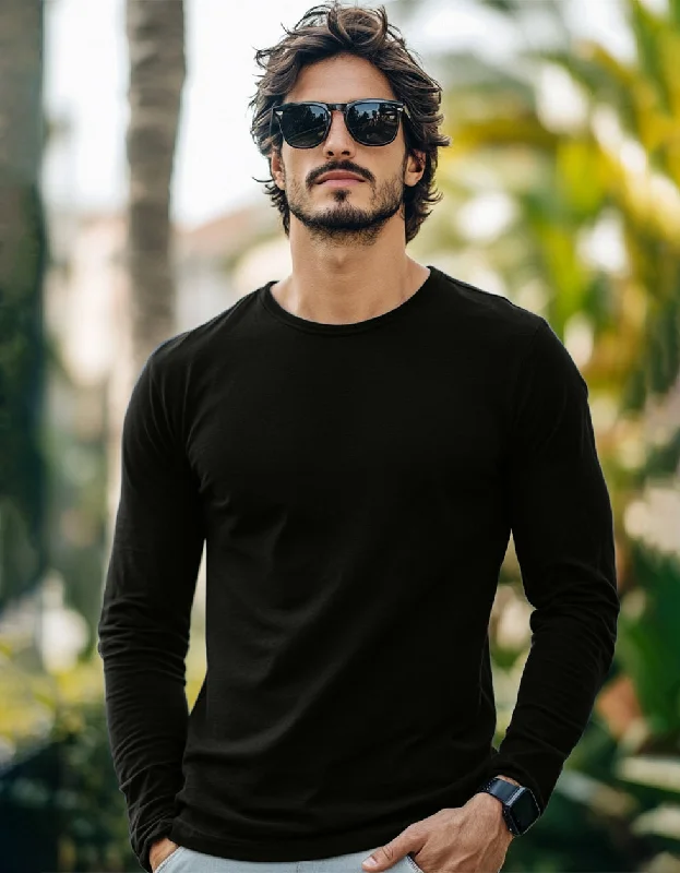 Extra Savings Black Plain Full Sleeves Regular Fit T-shirt