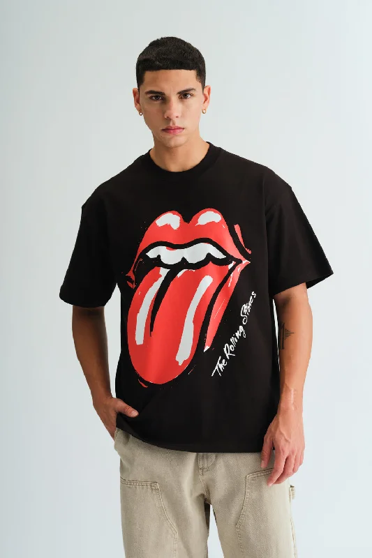 Year-End Deals Black Rolling Stones Oversized T-shirt