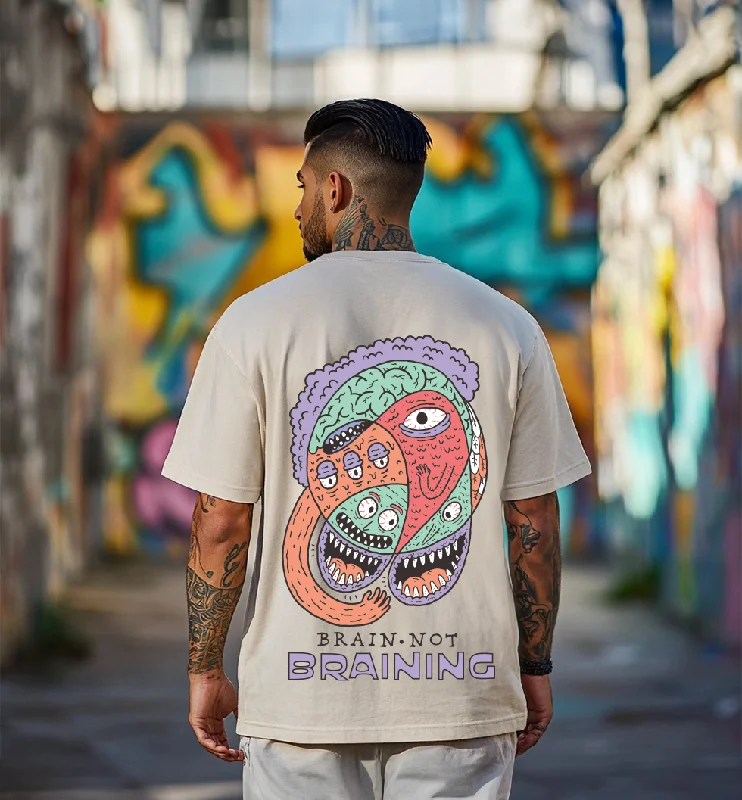 Online Exclusive Brain Is Not Braining Swanwhite Oversized Graphic Printed T-shirt