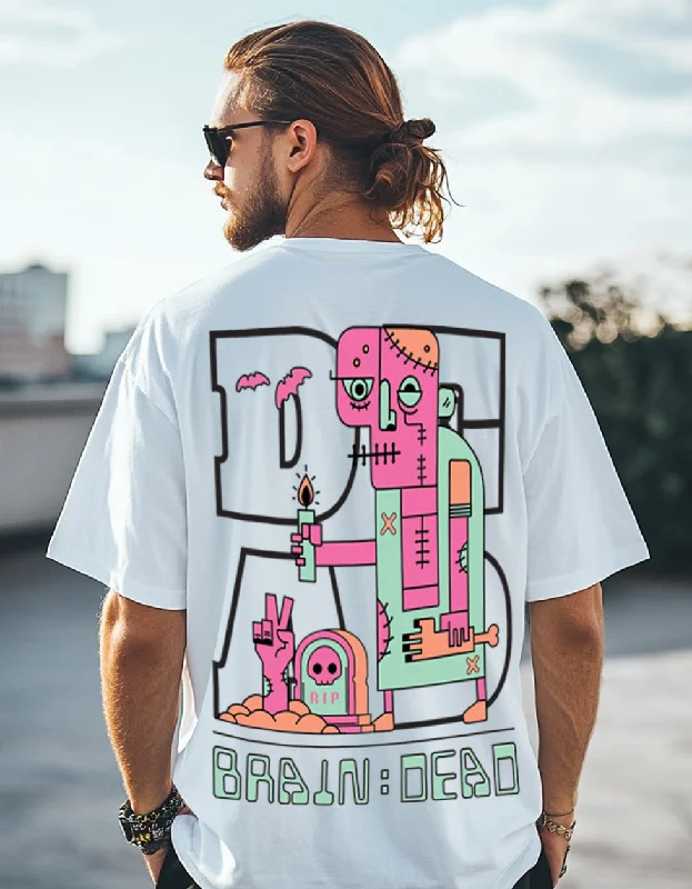 Markdowns Braindead White Oversized Printed Tshirt