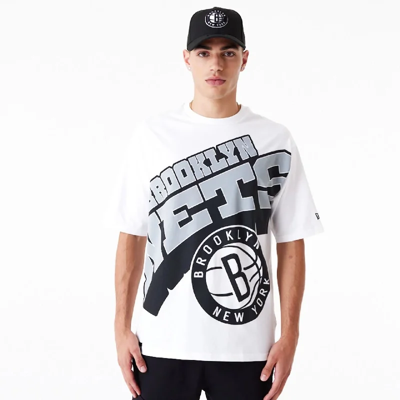 Brooklyn Nets NBA Large Wordmark White Oversized T-Shirt