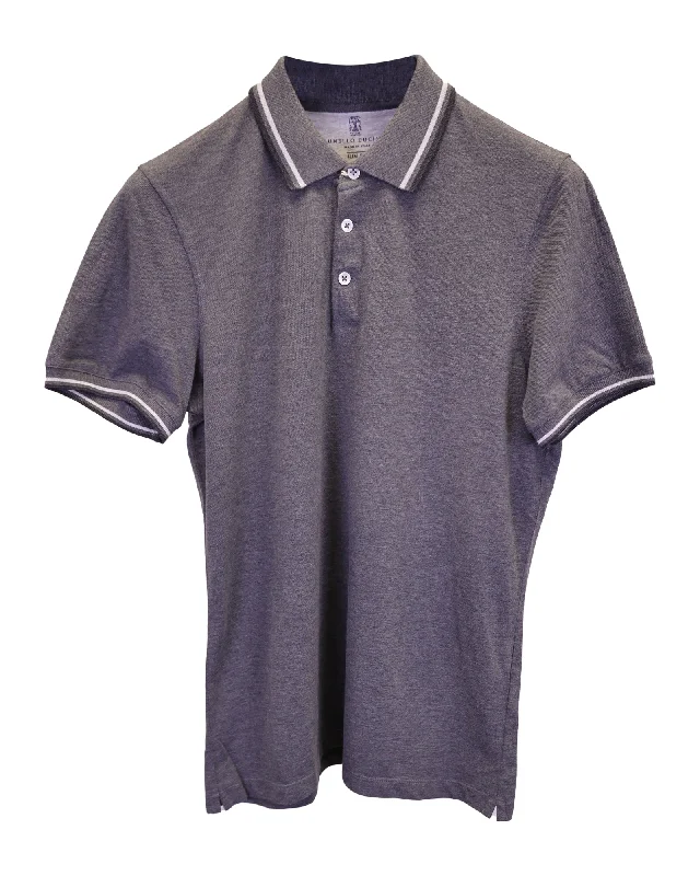 Brunello Cucinelli Polo Shirt in Heather Grey Cotton Pique